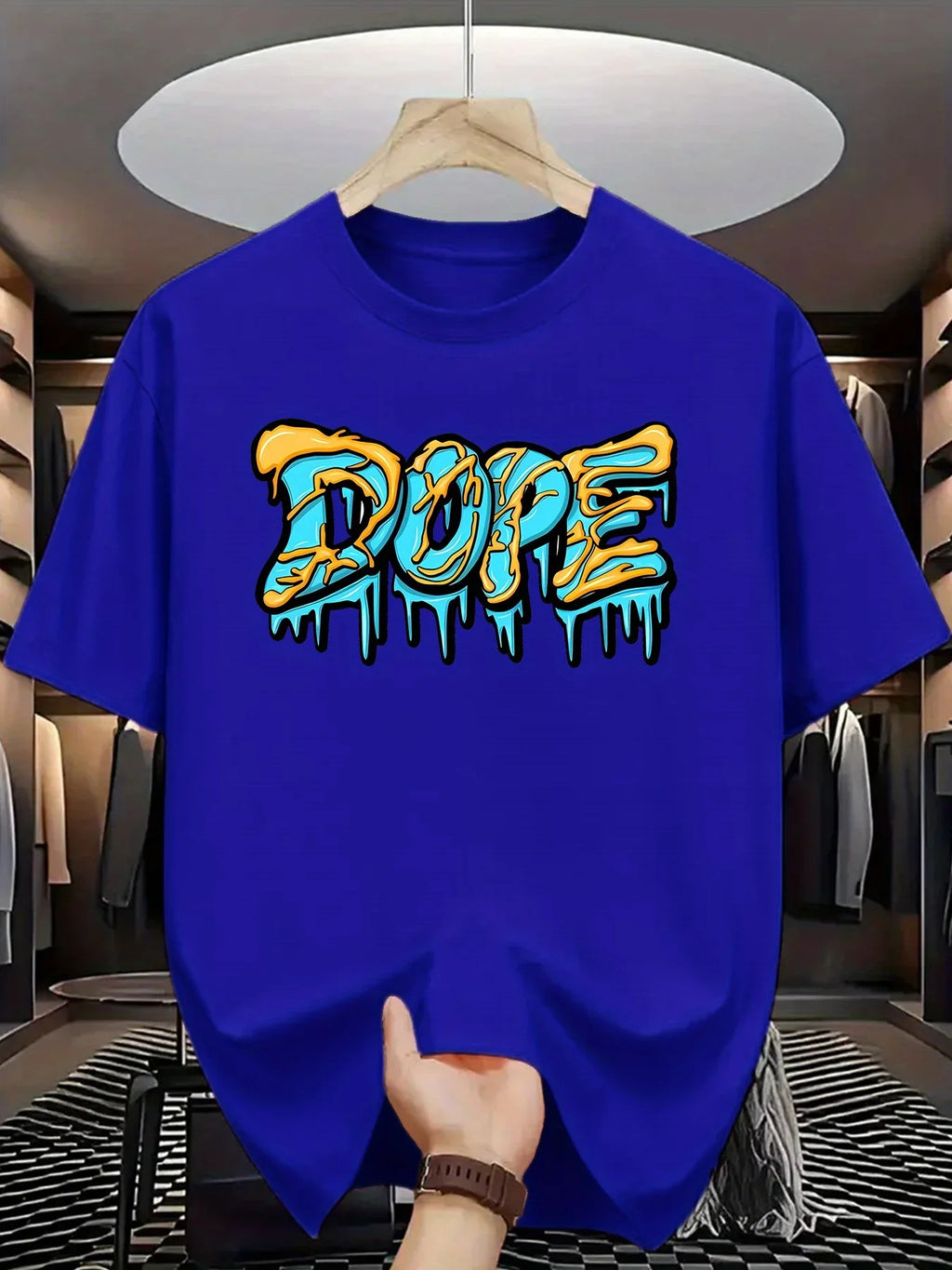 Summer men's 100% pure cotton casual loose oversized fashionable creative DOPE letter printed round neck short sleeved T-shirt