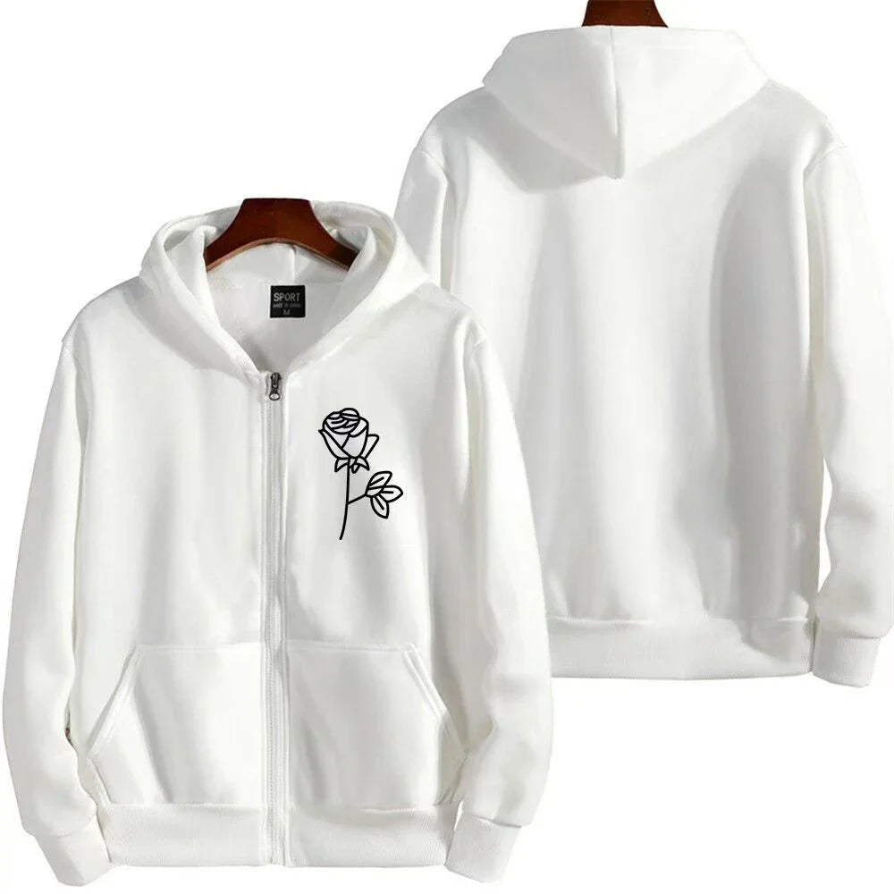Fashionable Hot Selling Printed Unisex Solid Color Versatile Hoodie for Couples Trendy Casual Street Style Zipper Hoodie