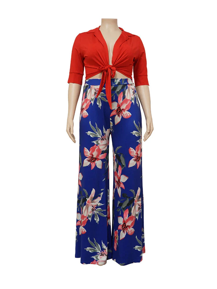 Two Piece Set Women Outfit 2x 3x 4x Summer Suit Elegant Pants and Blouse Set Casual Plus Size Pants Set Wholesale Dropshipping