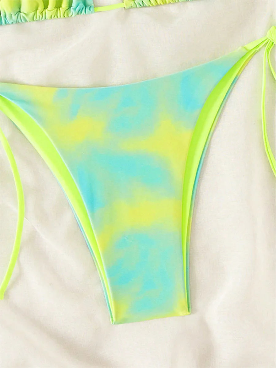 Tie Dye Bikins 2025 Mini Micro String Bikini Women Swimwear Female Swimsuit Two Pieces Bikini Set Halter Bathing Suit Swim Lady