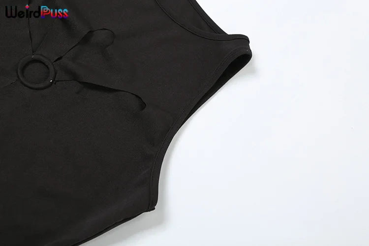 Weird Puss Hollow Flower Dress Sexy Chic Circle Devise Summer Trend Skinny Elastic Stretch Sleeveless Peach Hip Bodycon Clubwear