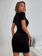 Summer women's PARIS letter print casual slim fit short sleeved round neck short mini dress Lady Short Sleeve Round Neck Slight