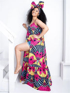 Wmstar Plus Size Dresses for Women Floral Printed Slip  Loose Stretch Big Swing Maxi Dress Summer Clothes Wholesale Dropshipping