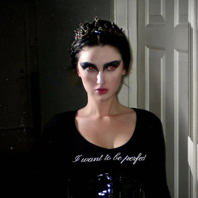 Halloween Goth Emo Girl Long Sleeve Baby Tee Aesthetic Letter Print Grunge Crop Top Y2k Clothes Vintage Punk Slim V-neck T-shirt