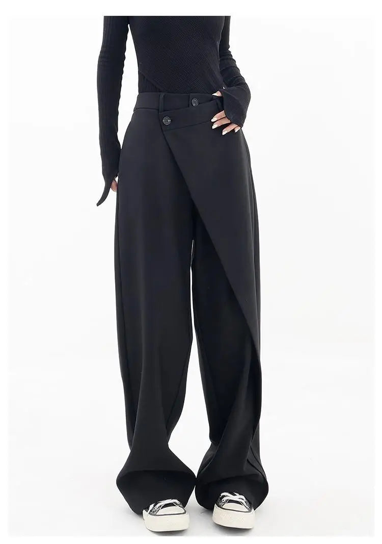 HOUZHOU Women Wide Suit Pants High Waist Gothic Japanese Style Baggy Black Trousers Irregular Straight Pants Casual Streetwear
