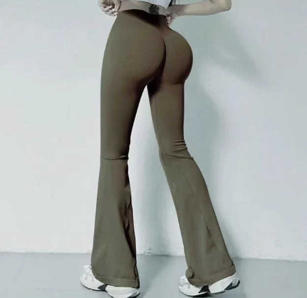 Fast-drying High-waisted Yoga Bell-bottoms Tight-fitting Long-legged Stretch Leggings Hip-lift Running Slimming Athletic Pants