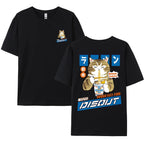 Harajuku Cat Cartoon Eating Noodles Graphic Men Women Tshirts Casual Short Sleeve Tees Japan Style Oversized T Shirt Clothing