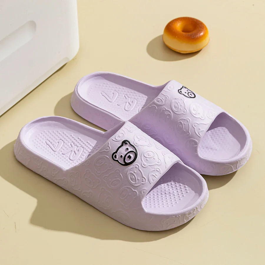 Fashion Men's Slippers Summer Indoor Printting Bear Bathroom Anti-slip Soft Sole Women Comfortable Causal Homeshoes Couple