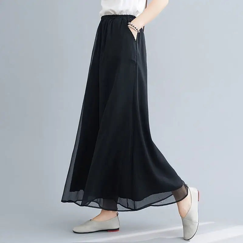 Women Chinese Classical Dance Clothing Female Elegant Trousers Practiice Clothes Modern Elastic Waist Ethnic Pants White Black