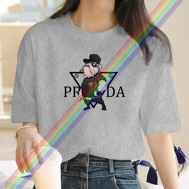 Women's luxury brand Fashion cartoon dog print women's T-shirt 2025 summer street fashion women's T-shirt Top women's T-shirt