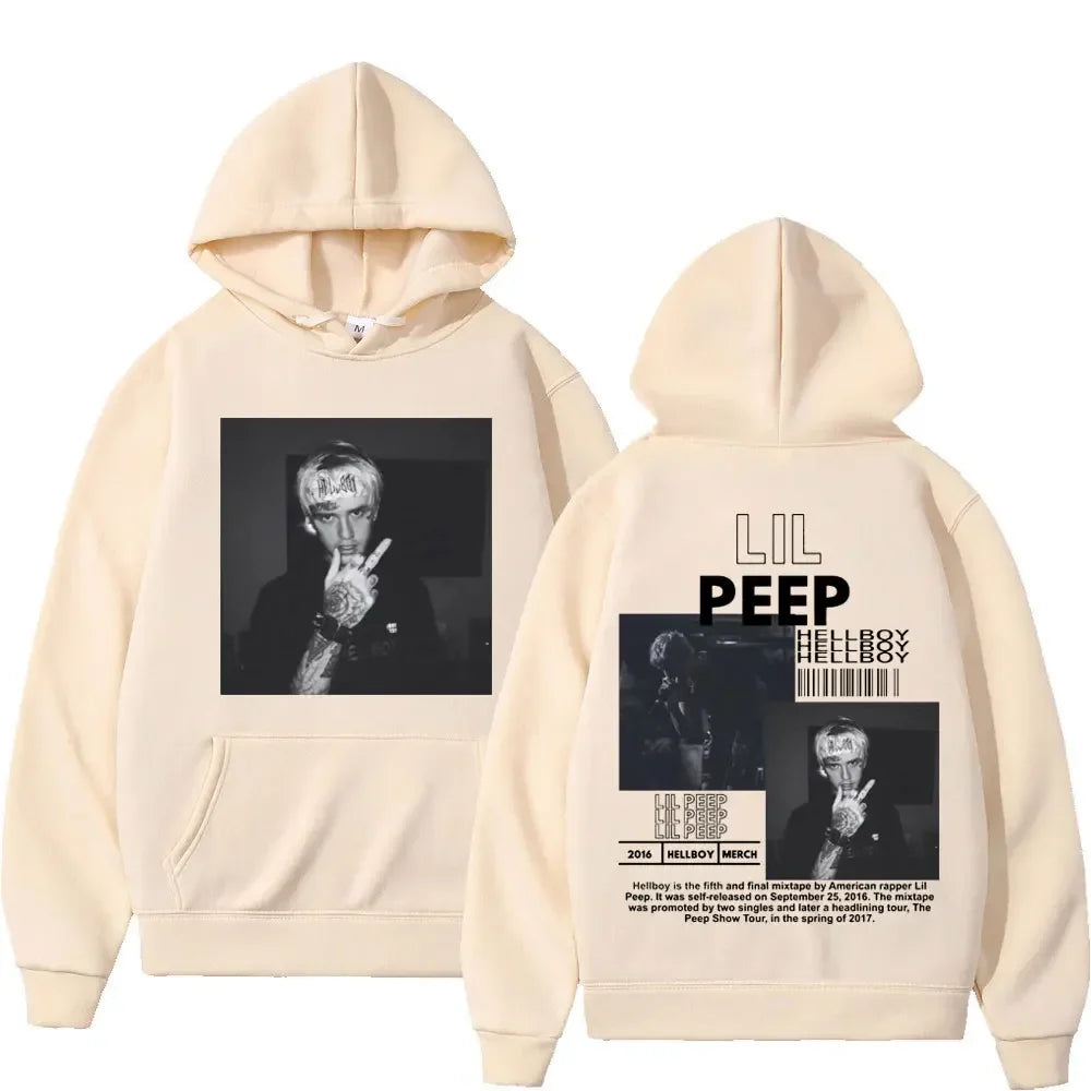 Hip hop rapper Lil Peep patterned hoodie high-quality fashion pullover men's and women's street fashion retro hooded sweatshirt
