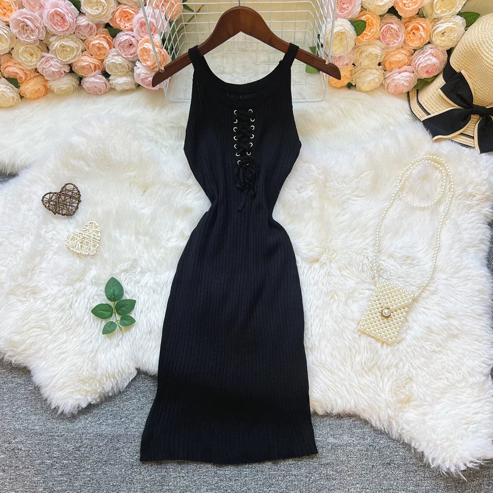 YuooMuoo Chic Fashion Sexy Package Hips Knitted Mini Dress 2O25 New Slim Elastic Rib Knitted Summer Dress Lady Streetwear Outfit
