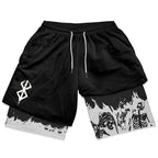Men's 2 in 1 Anime Graphic Gym Shorts Quick Dry Drawstring Mesh Athletic Running Y2K Shorts Breathable Oversized Elastic Shorts
