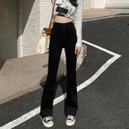 Woman American High Waist Slim Fit Bell Bottom Jeans Female Fashion Y2k Flare Pants Girls Elastic Designer Black Denim Trousers