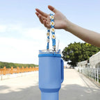 Water Bottle Handle Strap Handmade Flower 16-40oz Tumbler Silicone Safety Ring Cotton Rope Flower Durable Water Bottle Strap