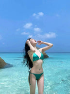 Wrap Around Halter Metallic Satin Bikini Women Swimwear Female Swimsuit Two-pieces Bikini Set Brazilian Bathing Suit Swim Lady