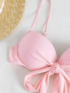 Cute Pink Ruched Swimwear Push Up Bandage Bikini Thong Pleated Swimsuit 3 Piece Women's Skirt Beach Outfits Bikinis Bathing Suit