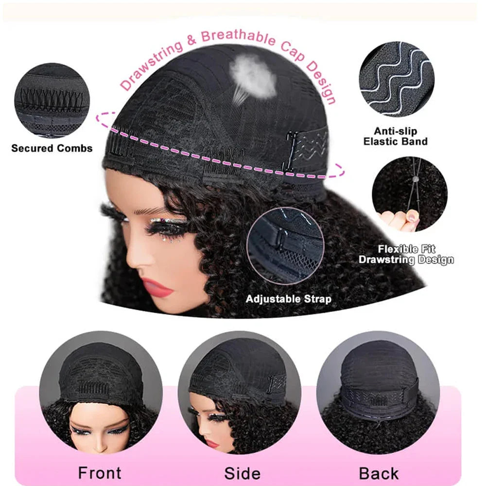 Geeta Half Wigs Human Hair Kinky Curly 3 In 1 Human Hair Wig Seamless Flip Over Half Wig Beginner Friendly Curly Wigs for Women