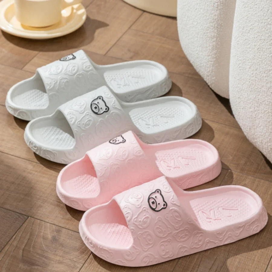 Fashion Men's Slippers Summer Indoor Printting Bear Bathroom Anti-slip Soft Sole Women Comfortable Causal Homeshoes Couple