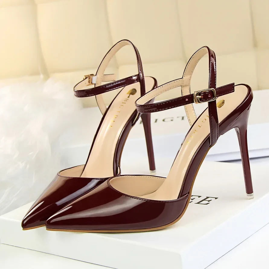 Women 10.5cm High Heels Sandals Lady Metallic Gold Silver Patent Leather Stripper Strap Sandles Wedding Fetish Nightclub Shoes