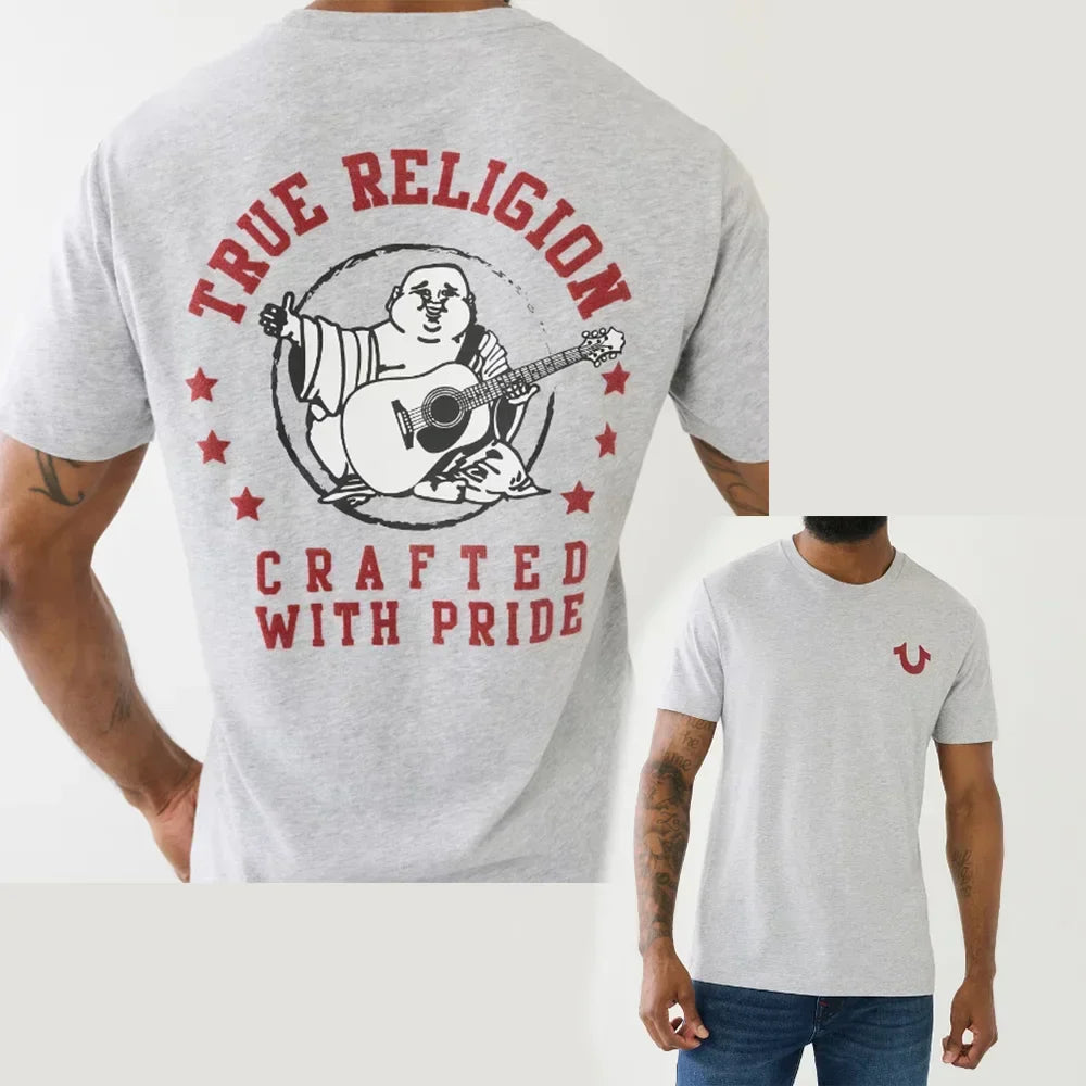 True Religion T-shirt Graphics T-shirt Men Cotton Graphic Crew Neck T-shirt Printed Short Sleeve Comfortable Breathable Top