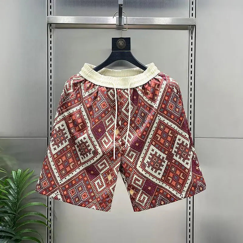 Summer floral shorts men's trendy casual five quarter pants 2025 new loose trendy sports beach pants