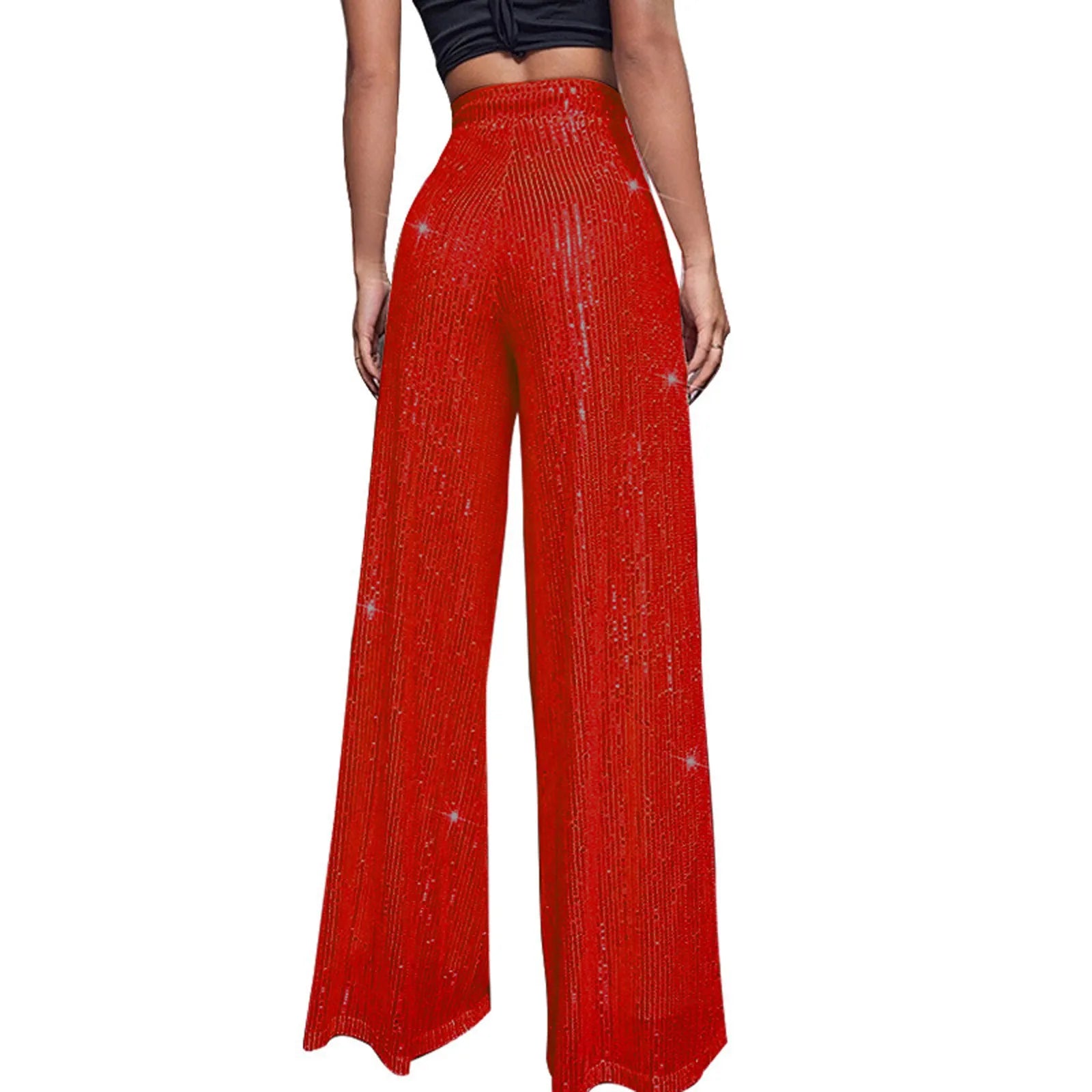 Women's Fashion Solid Color High Waist Sequin Side Zipper Draped Wide Leg Pants Pants for Women Women's Pants Women's Pants 2024