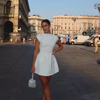 Elegant 2025 New Mini Dresses Fashion Women Black Solid Basic Pocket O-Neck Slim Fit Bodycon Casual High Waist Zipper Vestidos