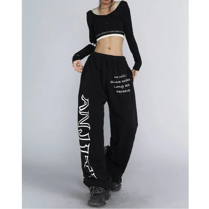 American Star Print Women Oversized Pants High Waist Loose Casual Sports Pants for Women Spring Summer Thin Woman Trouser Y2K