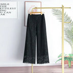 Lace Wide Leg Pants for Women 2025 New Bottoms Loose Straight Trousers High Waist Solid Color Temperament Summer Pantalon Femme