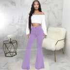 Women Jeans Flare Pants Sexy Denim Long Pant Hip Wrap Casual Solid Elegant Splice Regular Slim Fit High Waist Trousers Summer