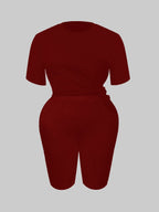 LW BASICS Plus Size Two Pieces Sets Round Neck Skinny Shorts Set 2024 NEW IN Matching Sets Summer Short T-shirt + Short Sets