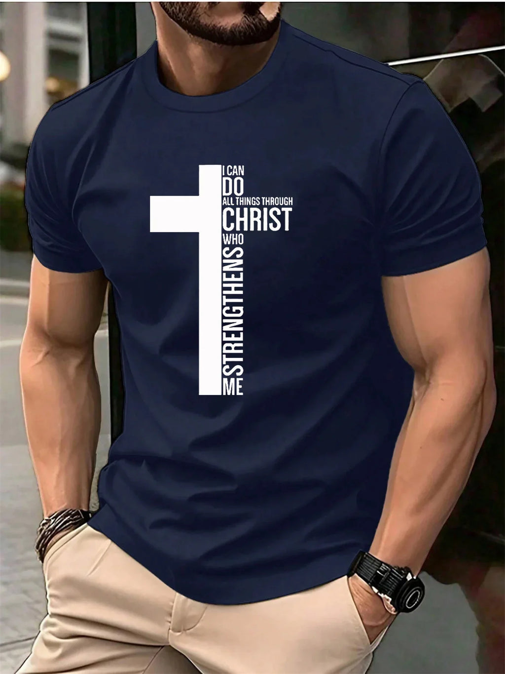 Men's Summer 100 Cotton Fashionable Casual Loose Large Cross Graphic Printed Sports Round Neck Short Sleeve T-shirt Top