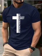 Men's Summer 100 Cotton Fashionable Casual Loose Large Cross Graphic Printed Sports Round Neck Short Sleeve T-shirt Top