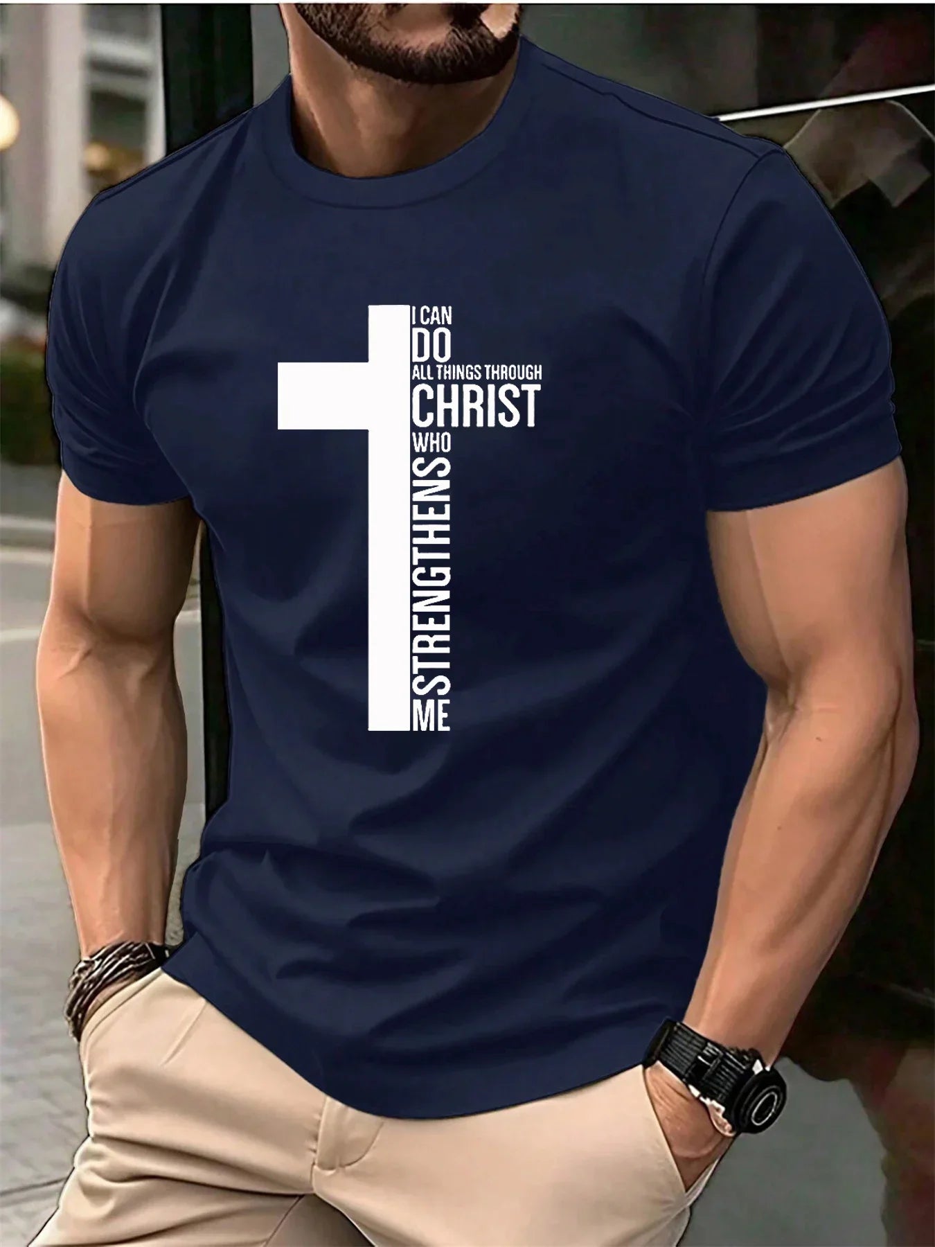 Men's Summer 100 Cotton Fashionable Casual Loose Large Cross Graphic Printed Sports Round Neck Short Sleeve T-shirt Top