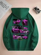 Men's new fashion hoodie, casual daily drawstring hooded sweatshirt car print, front kangaroo pocket, men's jacket