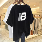 Women Pure Cotton Letter Casual Basic T-shirt Summer Fashion Short Sleeve Loose Letter Printed Pullovers