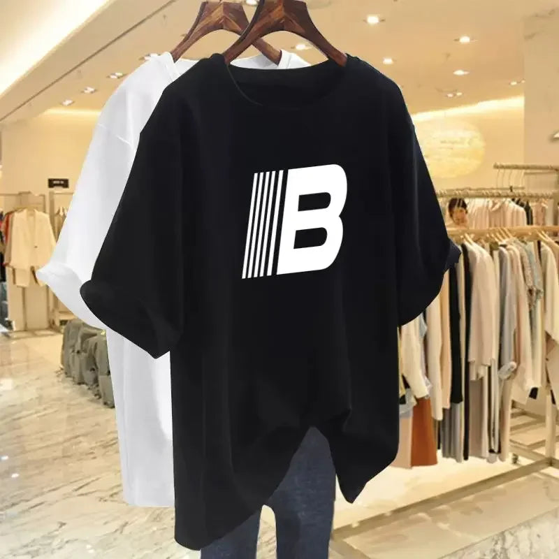 Women Pure Cotton Letter Casual Basic T-shirt Summer Fashion Short Sleeve Loose Letter Printed Pullovers