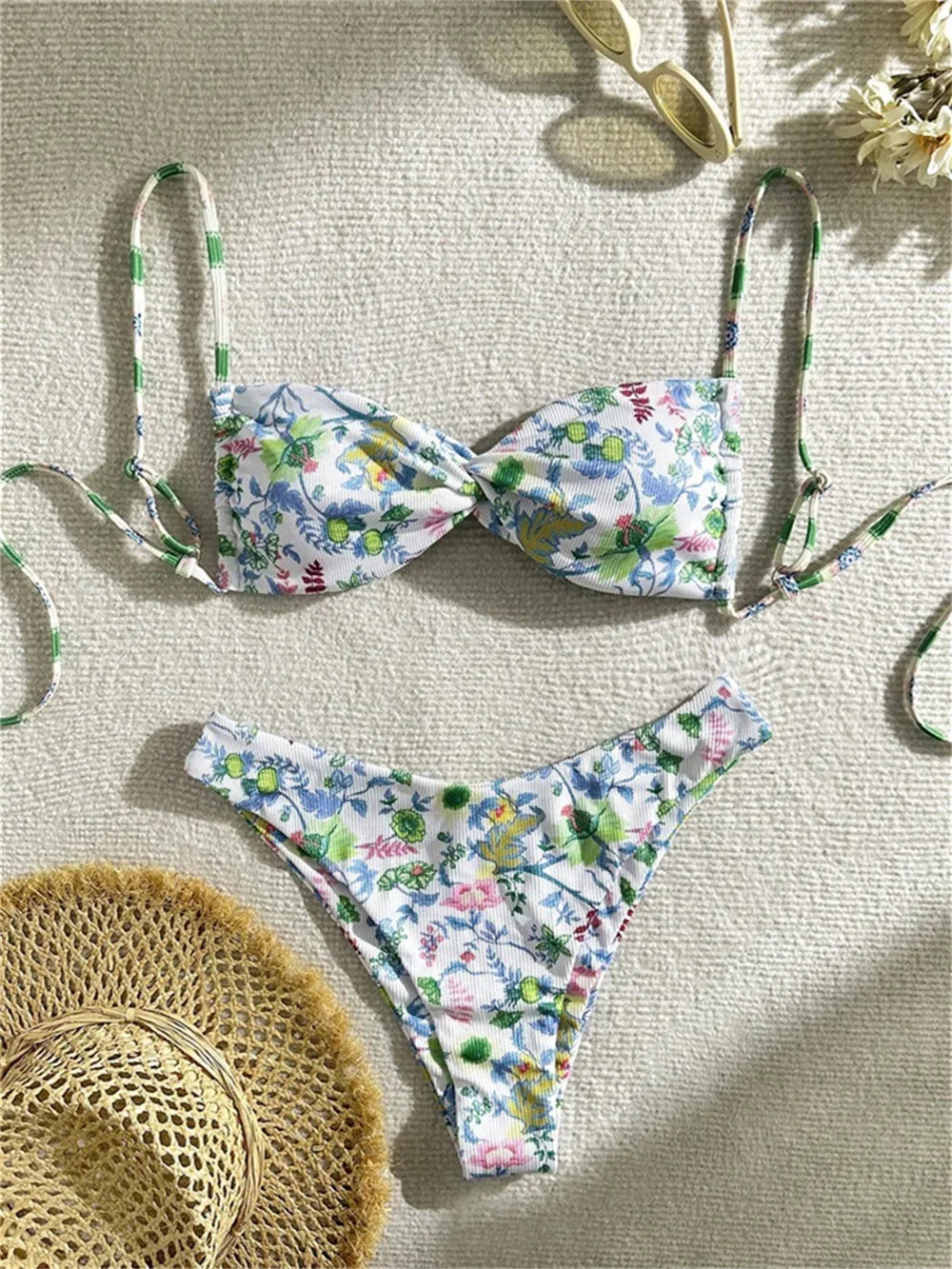 Vintage Floral Bikini Swimwear Y2K Sling Swimsuit String Backless Beach Outfits Bathing Suits Women Biquinis Femininos Sexys Set