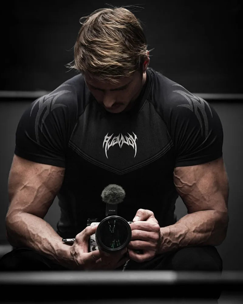 New American Summer T-shirt Men's Sense Of Strength And Fashion Fitness Style Bodysuit Jogger Outdoor High Stretch Running Shirt