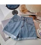 High-waisted Plus-size Women Jeans Student Casual Versatile Trendy A- line Hot Pants Cotton Material Straight Cylinder Style