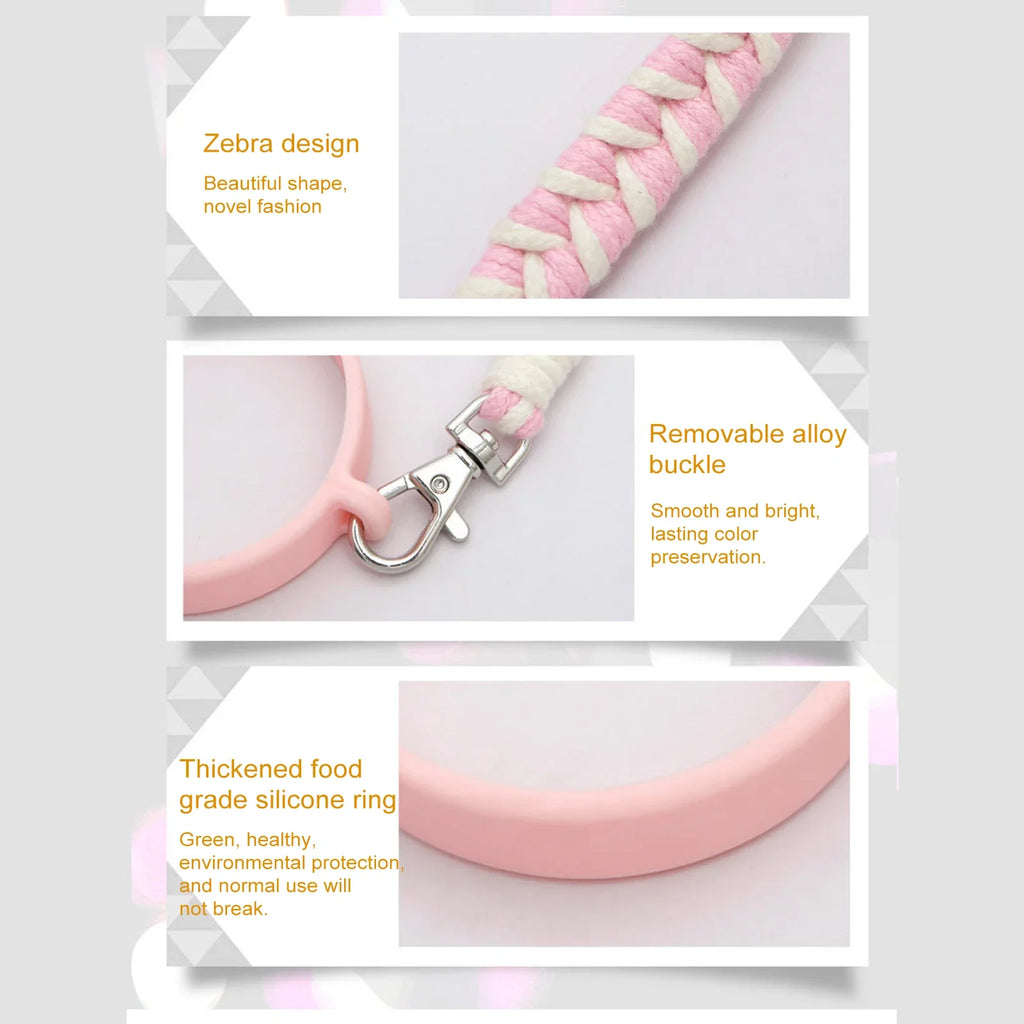 Water Bottle Handle Strap Handmade Flower 16-40oz Tumbler Silicone Safety Ring Cotton Rope Flower Durable Water Bottle Strap