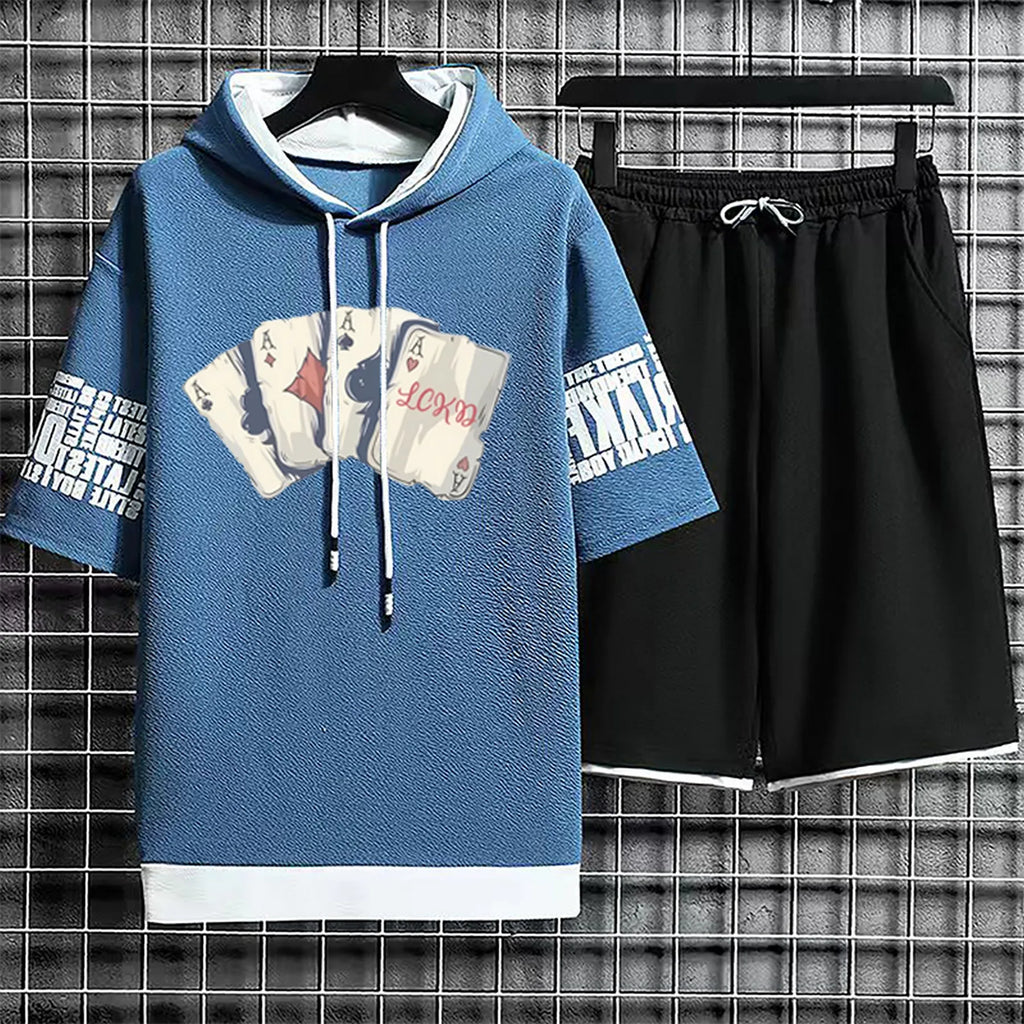 Hoodies Set Shorts Summer Suits Pullover Hat Casual T Shirt T-shirt Hood Print Clothing for Men Hoodie Men New Top Short Sleeve