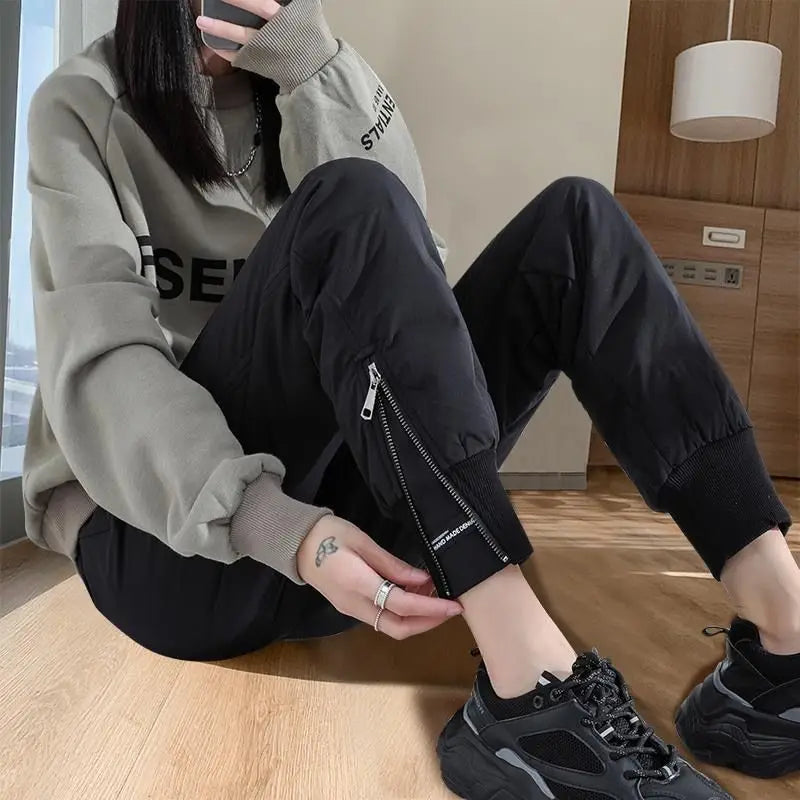 down Bottoming down Cotton Pants Women's New Loose High Waist down Wadded Trousers Women's Fashion Autumn and Winter New