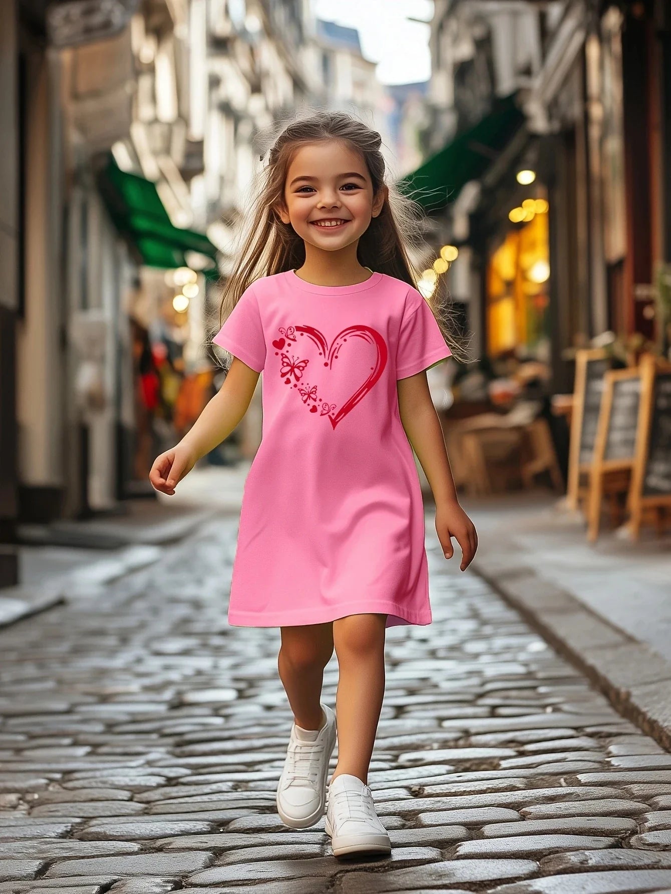 Girl's casual jumpsuit is soft and comfortable, stylish, simple and breathable A-line skirt | Love butterfly print dress