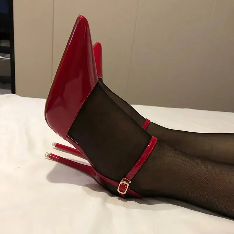 Women 10.5cm High Heels Sandals Lady Metallic Gold Silver Patent Leather Stripper Strap Sandles Wedding Fetish Nightclub Shoes