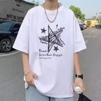 ã€?M-8XL ã€?Summer limited edition men's oversized T-shirt Line stars printed T-shirt suitable for both men and women