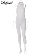 Dulzura Sleeveless Halter Backless Lace Up Jumpsuit Solid Sexy Casual Romper Party Club Streetwear Women'S Autumn Winter Clothes