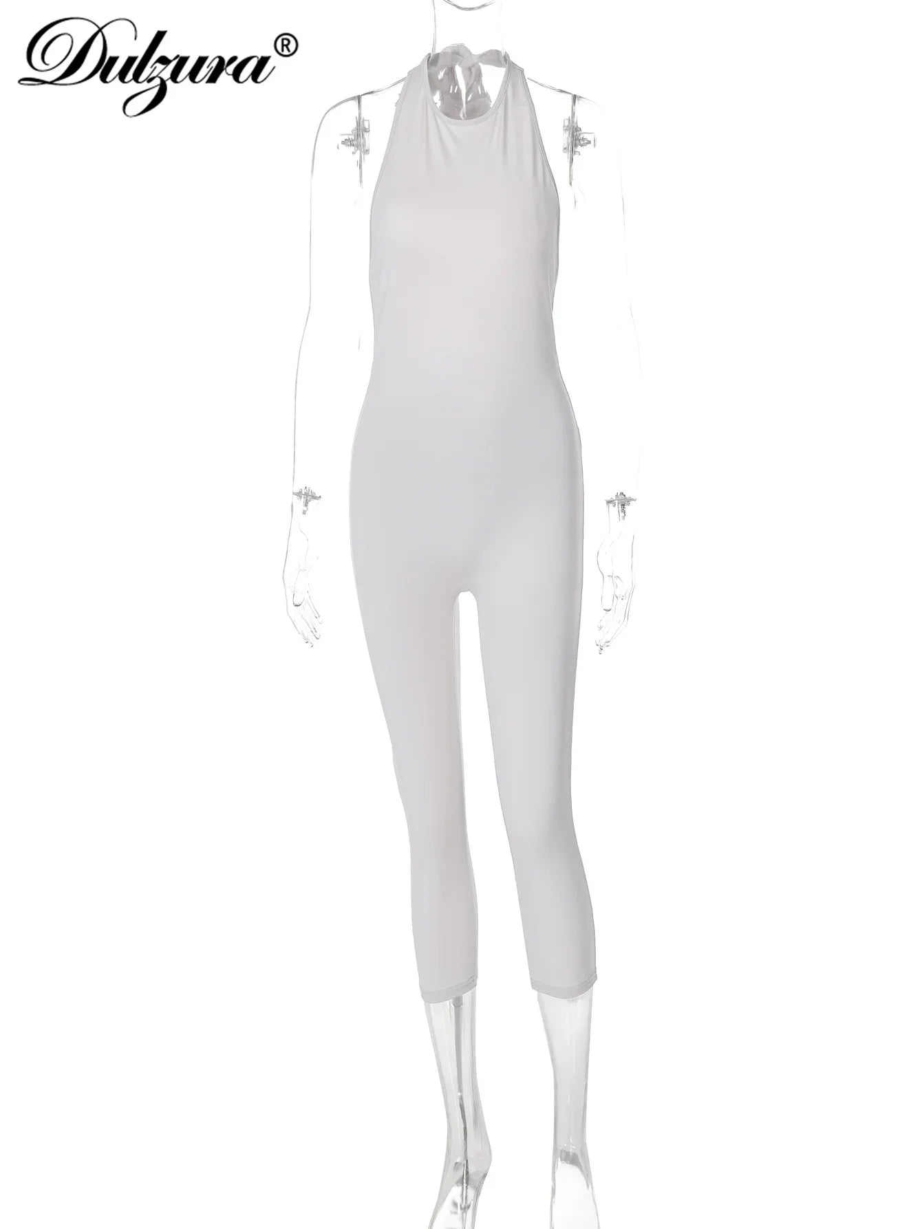 Dulzura Sleeveless Halter Backless Lace Up Jumpsuit Solid Sexy Casual Romper Party Club Streetwear Women'S Autumn Winter Clothes