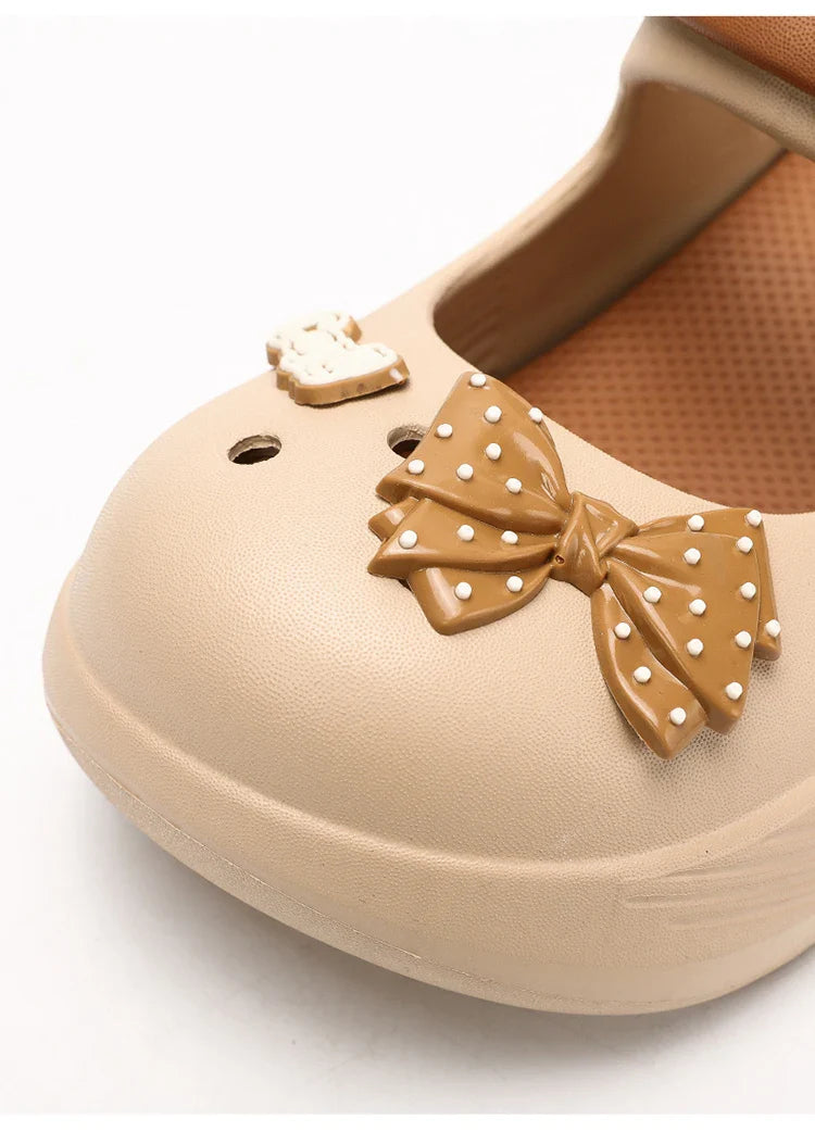 Women Mary Jane Sandals Platform Cute Bow Knot Girl Clogs Arch Support Garden Shoes Slip-on Outdoor Beach Shoes Height Increase